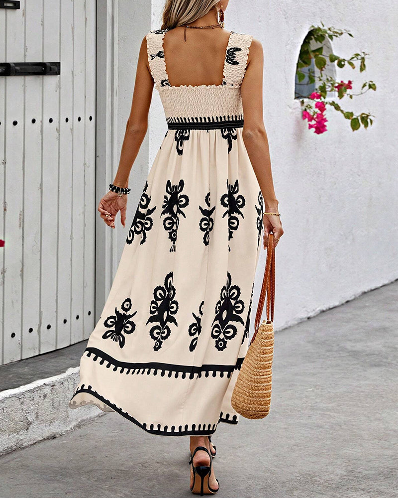 Dahlia - Elegantes bedrucktes Kleid mit Neckholder-Ausschnitt