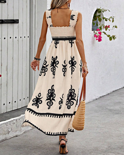 Dahlia - Elegantes bedrucktes Kleid mit Neckholder-Ausschnitt