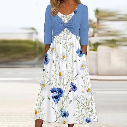 SpringStil - Jugendliches blaues Midikleid mit Seitentaschen