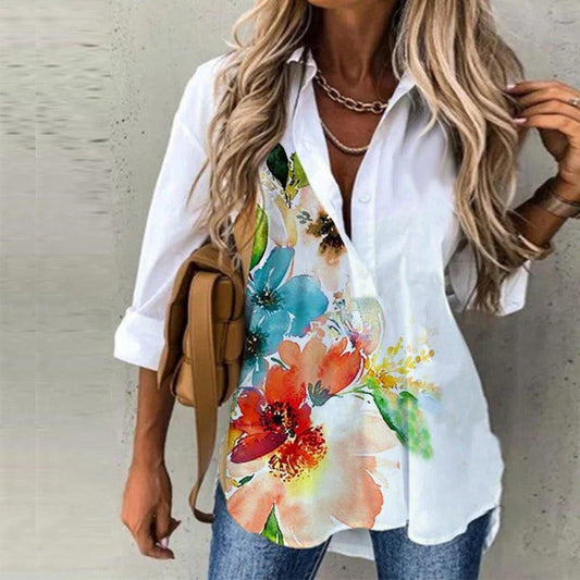 FallStil - Aquarellblume Knopfleiste Tunika-Bluse