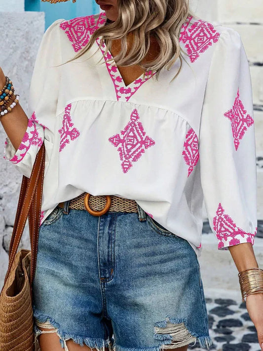 Xara Rose - Damen Retro Style Print Bluse