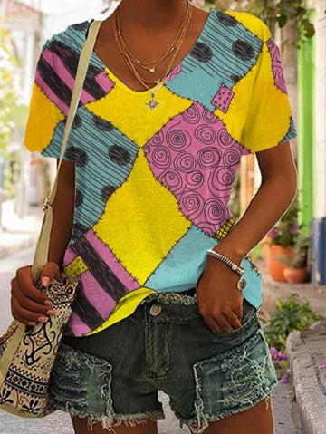 Tansy - Damen-Shirt mit Patchwork-Druck