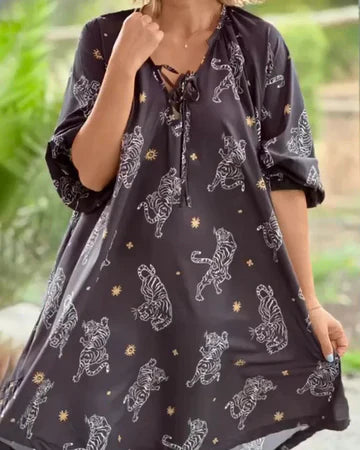 Divana - Bedrucktes Freizeitkleid mit V-Ausschnitt
