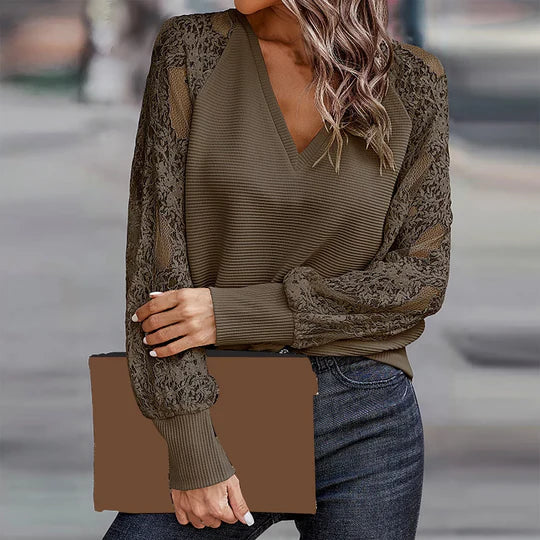 Zephyra Belle - Spitze Langarm Fashion Top