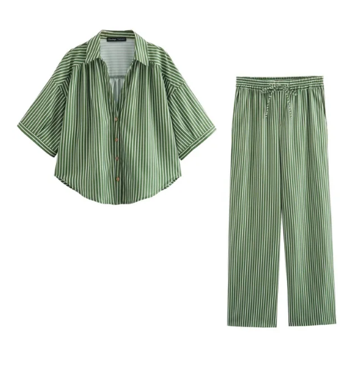 Elsebeth - Gestreiftes Damenshirt Set Leinen