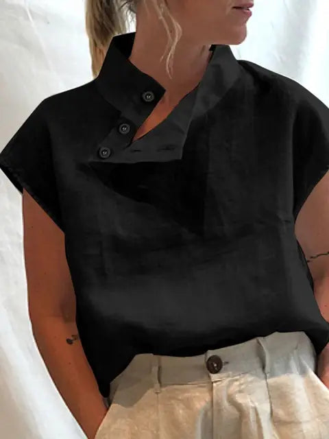 Priya - Elegante Kurzarmbluse aus Baumwolle und Leinen