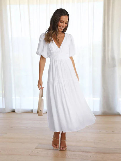 Gelena - Kleid Mit V-Ausschnitt Und Elastischer Taille
