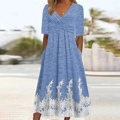 Haimi - Freizeitkleid mit V-Ausschnitt und Spitzensaum