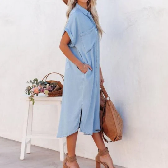 Grace - Kurzärmeliges Hemdkleid Aus Denim