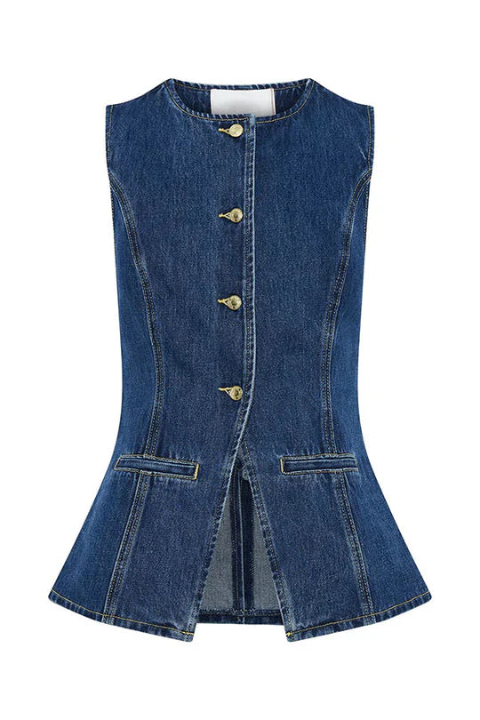Alina - Denim Prinzessnähte Tasche Weste Top