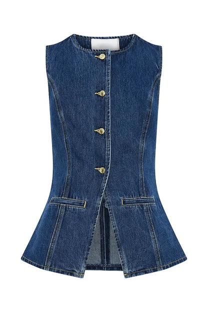 Alina - Denim Prinzessnähte Tasche Weste Top