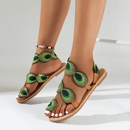 Vivien - Damensandalen mit Pfauenmuster