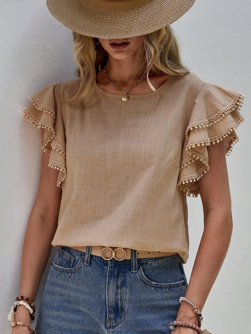 Sofia - Solide Farbe Casual Slim Blusen für Damen