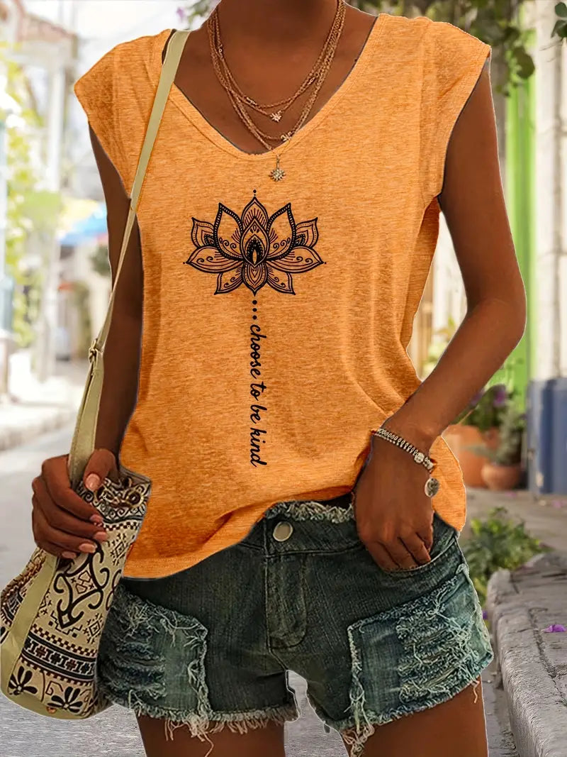 Naila - Lotusdruck V-Ausschnitt Tank-Top