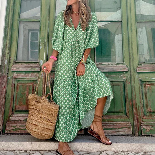 Darlene - Boho Maxikleid Mit Puffärmeln