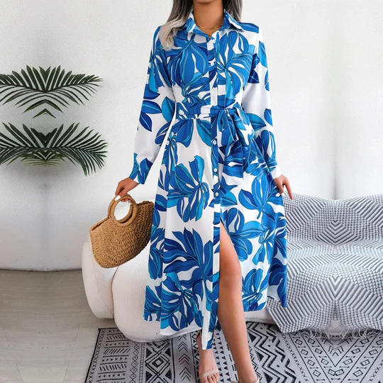 Louisa - Hemdkleid Mit Blumenmuster Und Bindegürtel