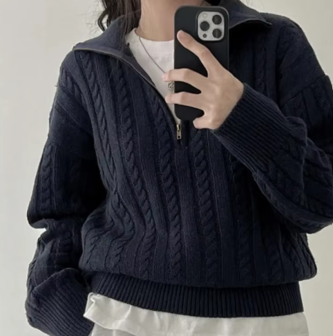 Caelie - Vintage Half Zipper Damen Pullover