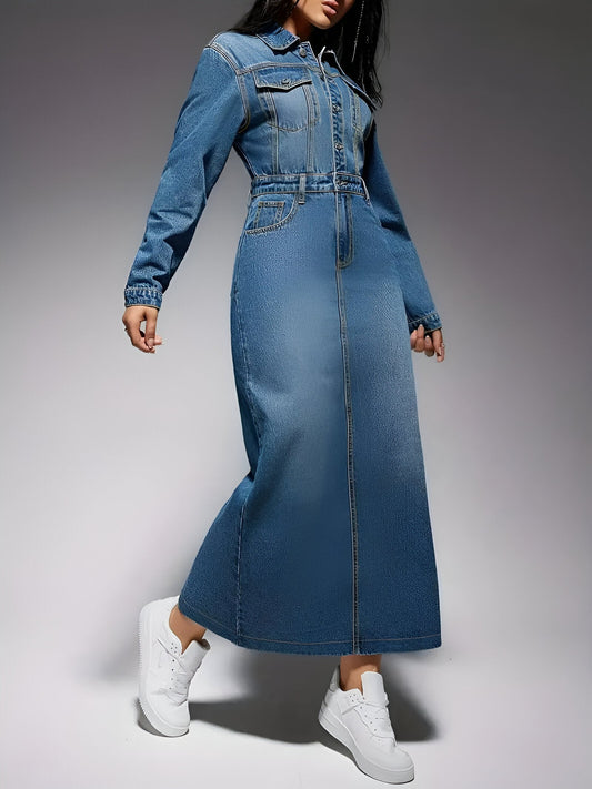 Gaetana | Stylisches Denim-Look Langarmkleid