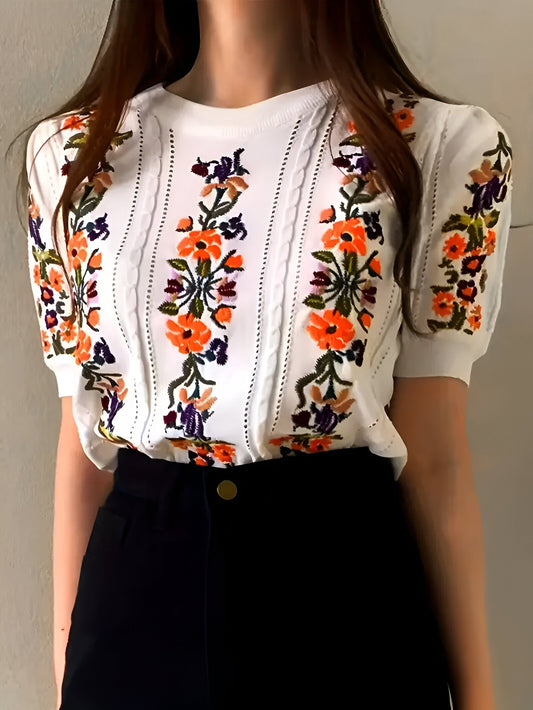 Denisa | Frisches Floral-Top mit kurzen Ärmeln