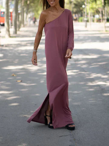 Drina - Fließendes schulterfreies Maxikleid