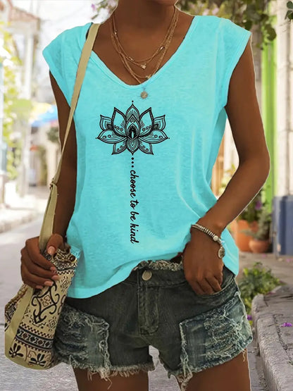 Naila - Lotusdruck V-Ausschnitt Tank-Top