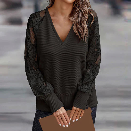 Zephyra Belle - Spitze Langarm Fashion Top