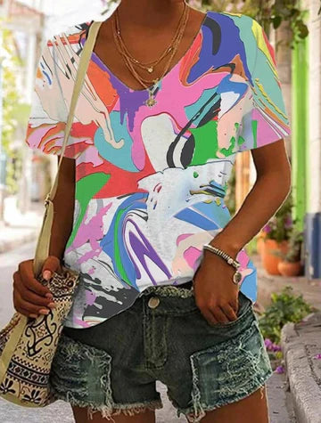 Tansy - Damen-Shirt mit Patchwork-Druck
