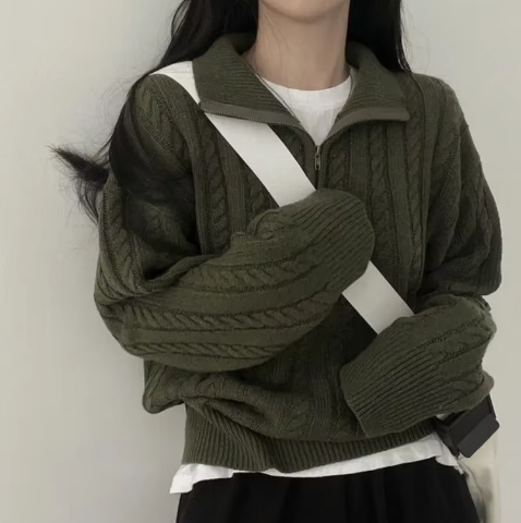 Caelie - Vintage Half Zipper Damen Pullover