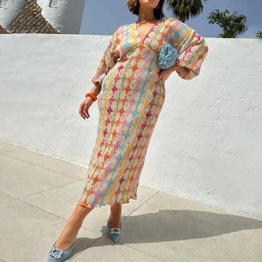 Cora - Geometrisches Langes Kleid Mit Druck