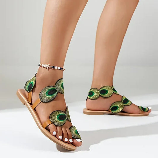 Vivien - Damensandalen mit Pfauenmuster