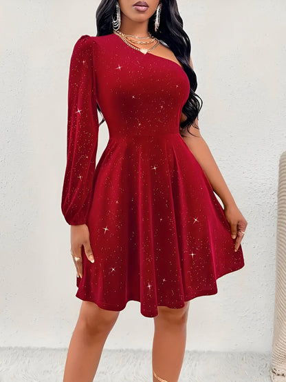 Emanuelle | Elegantes One-Shoulder Ruffle Hem Kleid
