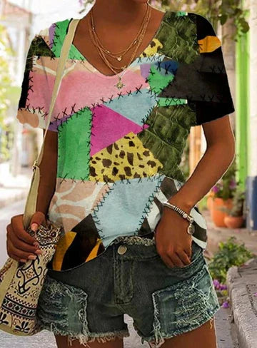 Tansy - Damen-Shirt mit Patchwork-Druck