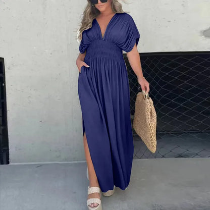 Hara - Maxikleid mit hohem V-Ausschnitt und Faltenwurf