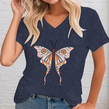 Uta - Bedrucktes Shirt mit V-Ausschnitt