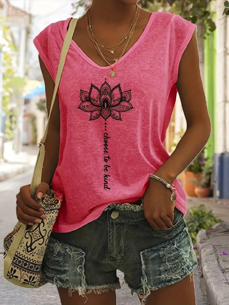 Naila - Lotusdruck V-Ausschnitt Tank-Top