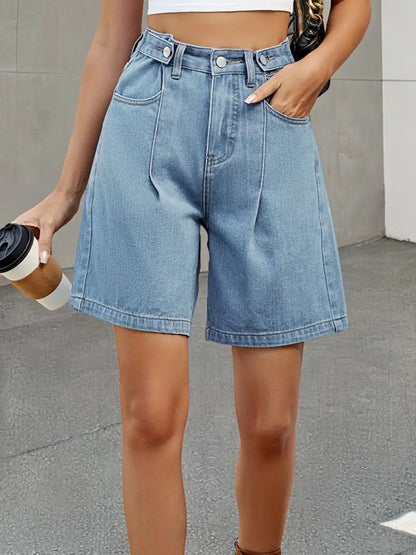 Minna - Plissierte Denim-Jorts mit verstellbarer Taille