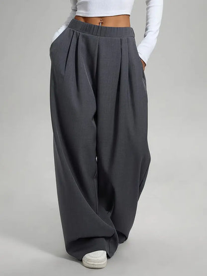 Irina | Mühelos stilvolle graue weit geschnittene Hose