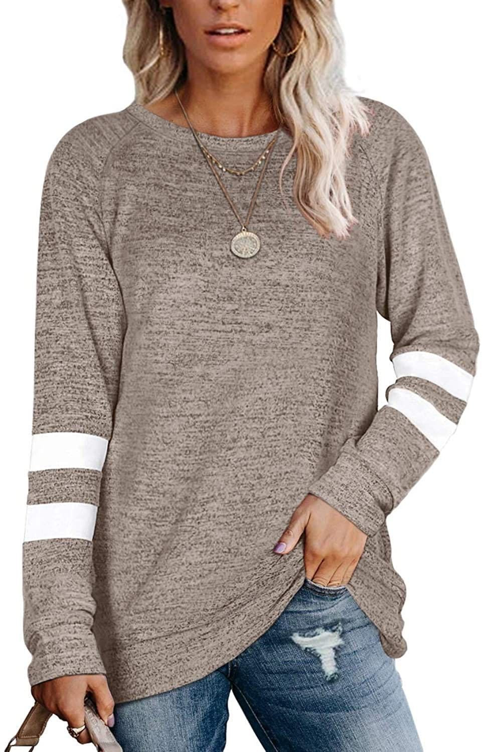 Amanda | Damen Langarm Patchwork Rundhalsausschnitt lässig bedrucktes T-Shirt Top