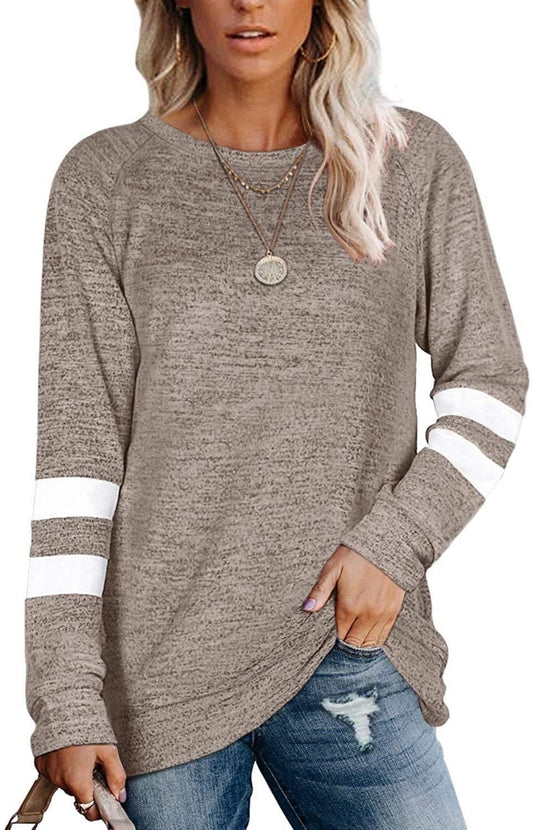Amanda | Damen Langarm Patchwork Rundhalsausschnitt lässig bedrucktes T-Shirt Top