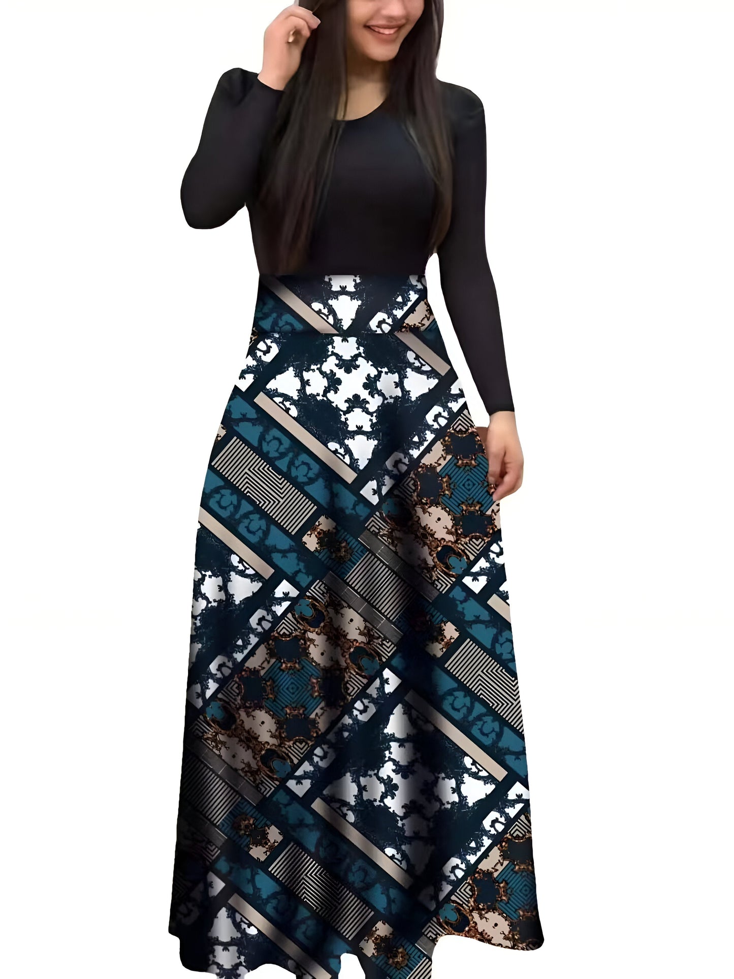 Abrielle | Elegantes Blumen Color-Block Kleid