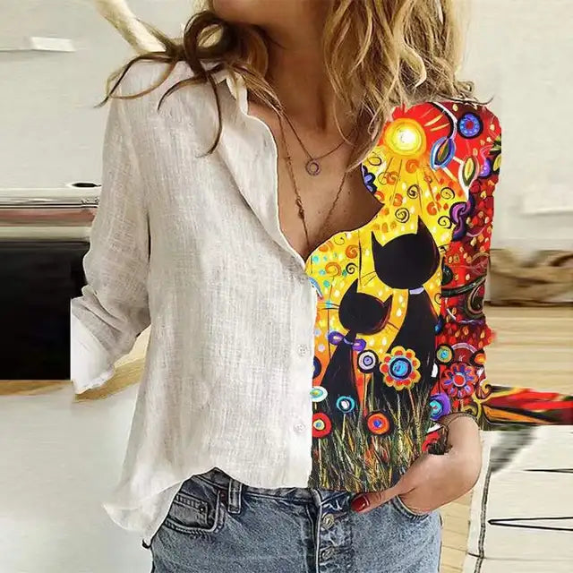 Janya - Langärmeliges Print-Kleid mit Umlegekragen