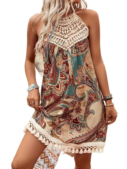 Omara - Paisley Print Neckholder Kleid