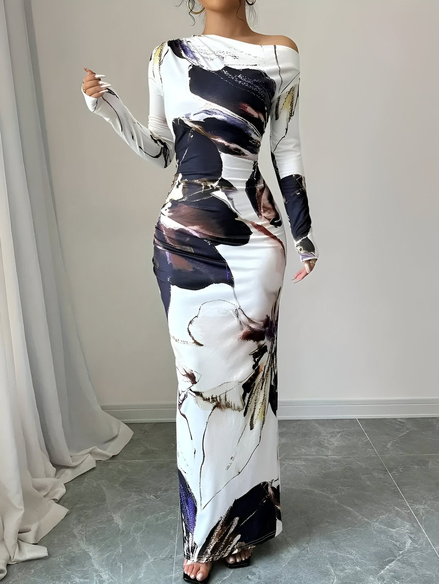 Kristiana | Elegantes Off-Shoulder Bodycon Kleid mit Blumenmuster