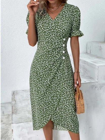 SpringStil - Frisches kurzärmeliges grünes Midikleid