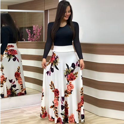 Abrielle | Elegantes Blumen Color-Block Kleid