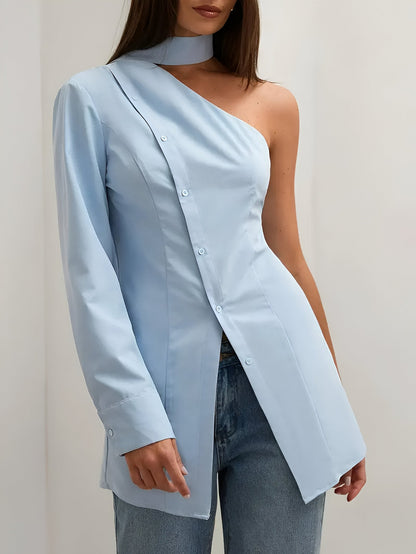 Rhiannon | Elegantes One-Shoulder Langarmshirt für Damen