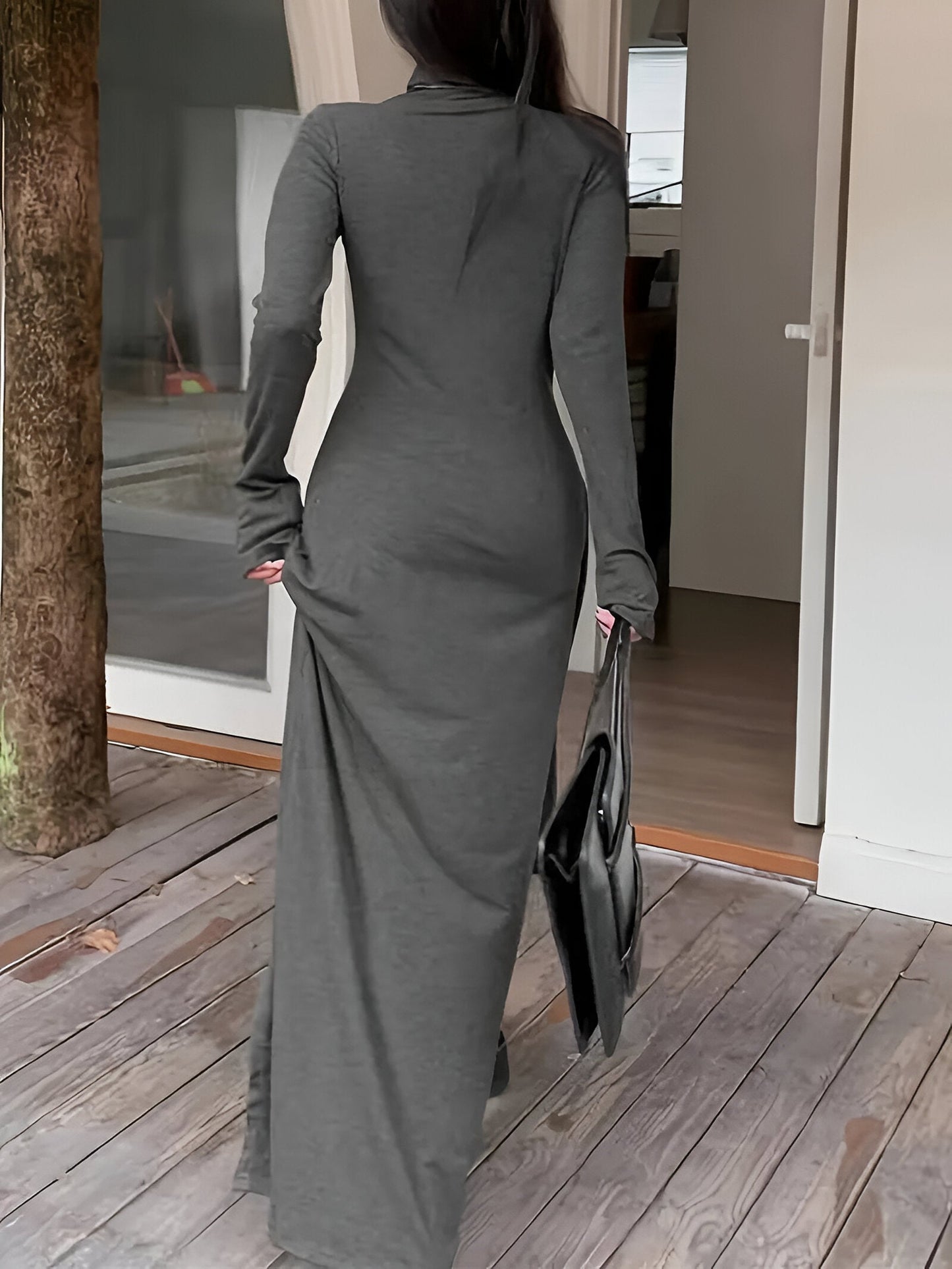 Liliana | Elegantes Dunkelgraues Bodycon-Kleid mit Asymmetrischem Saum