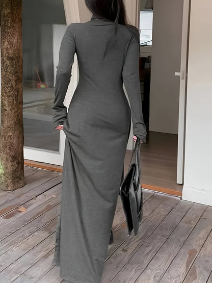 Liliana | Elegantes Dunkelgraues Bodycon-Kleid mit Asymmetrischem Saum