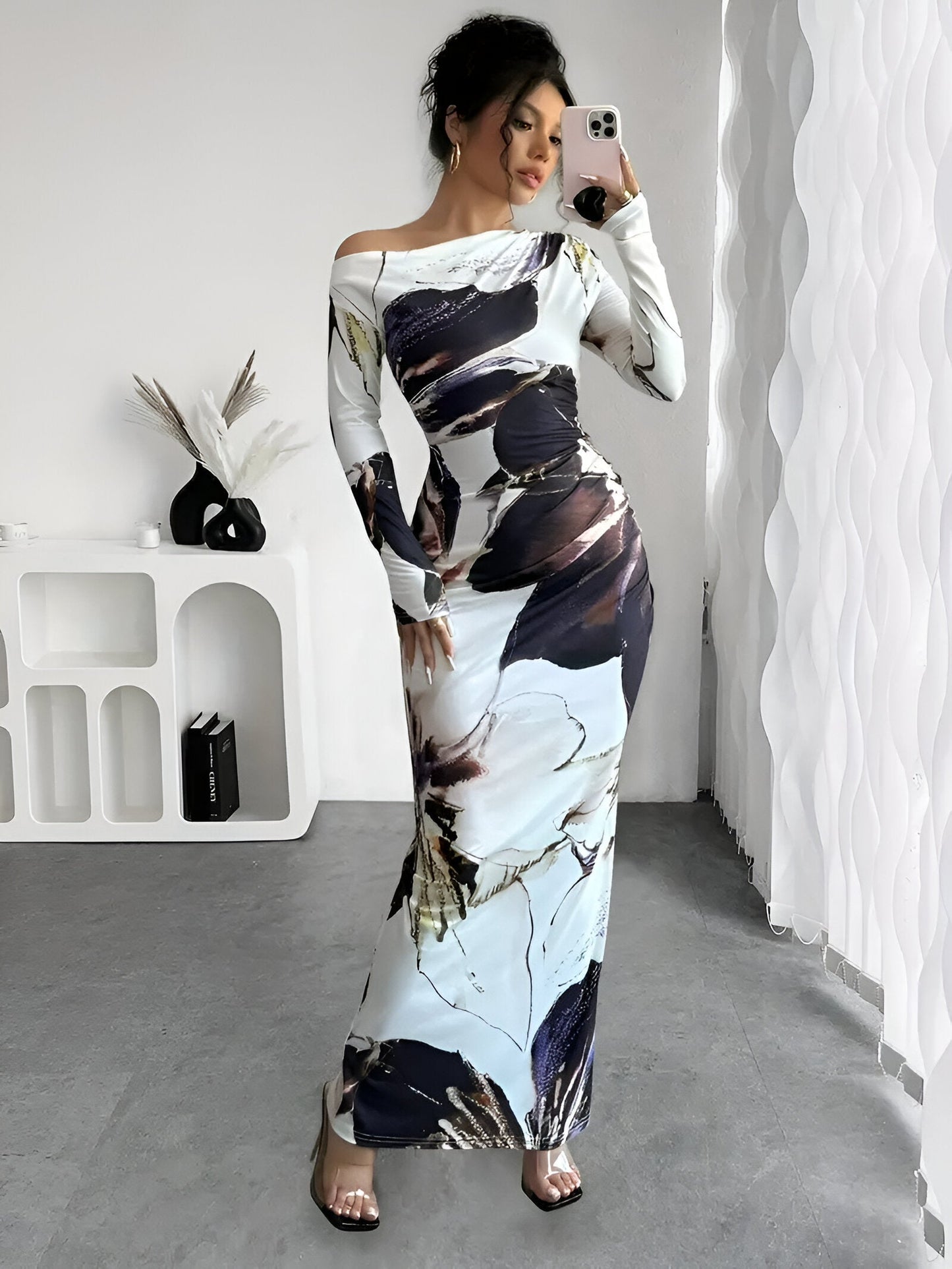 Kristiana | Elegantes Off-Shoulder Bodycon Kleid mit Blumenmuster