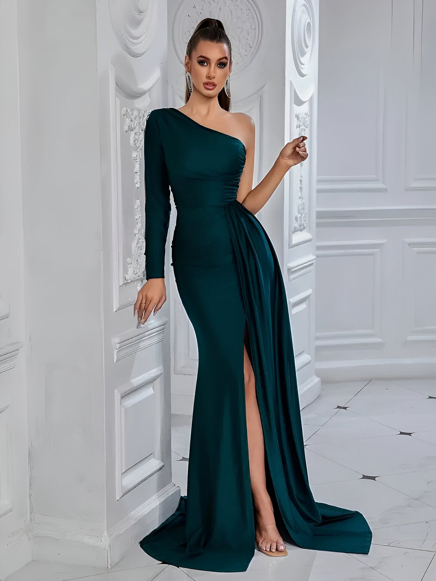 Esmeralda | Elegantes Drapiertes Seidenabendkleid